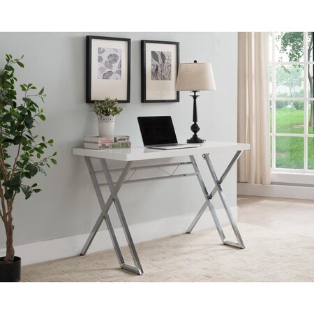 Deluxdesigns Writing Desk - White & Chrome, 29 x 43 x 24 in. DE2589316